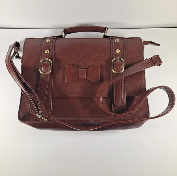 ECOSUSI Women's Briefcase Leather Laptop Brown Satchel with Bow Accent - Picture 9 of 9